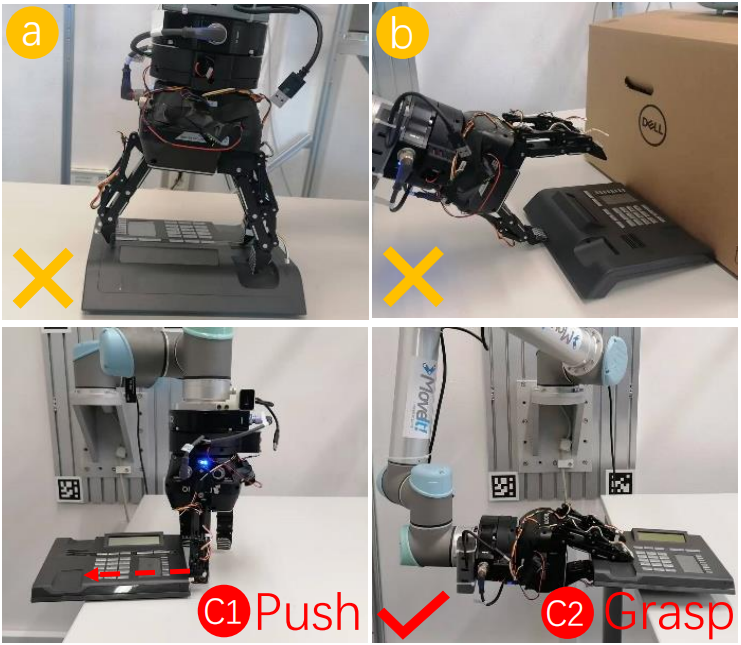 Reinforcement Learning Based Pushing and Grasping Objects from Ungraspable Poses
